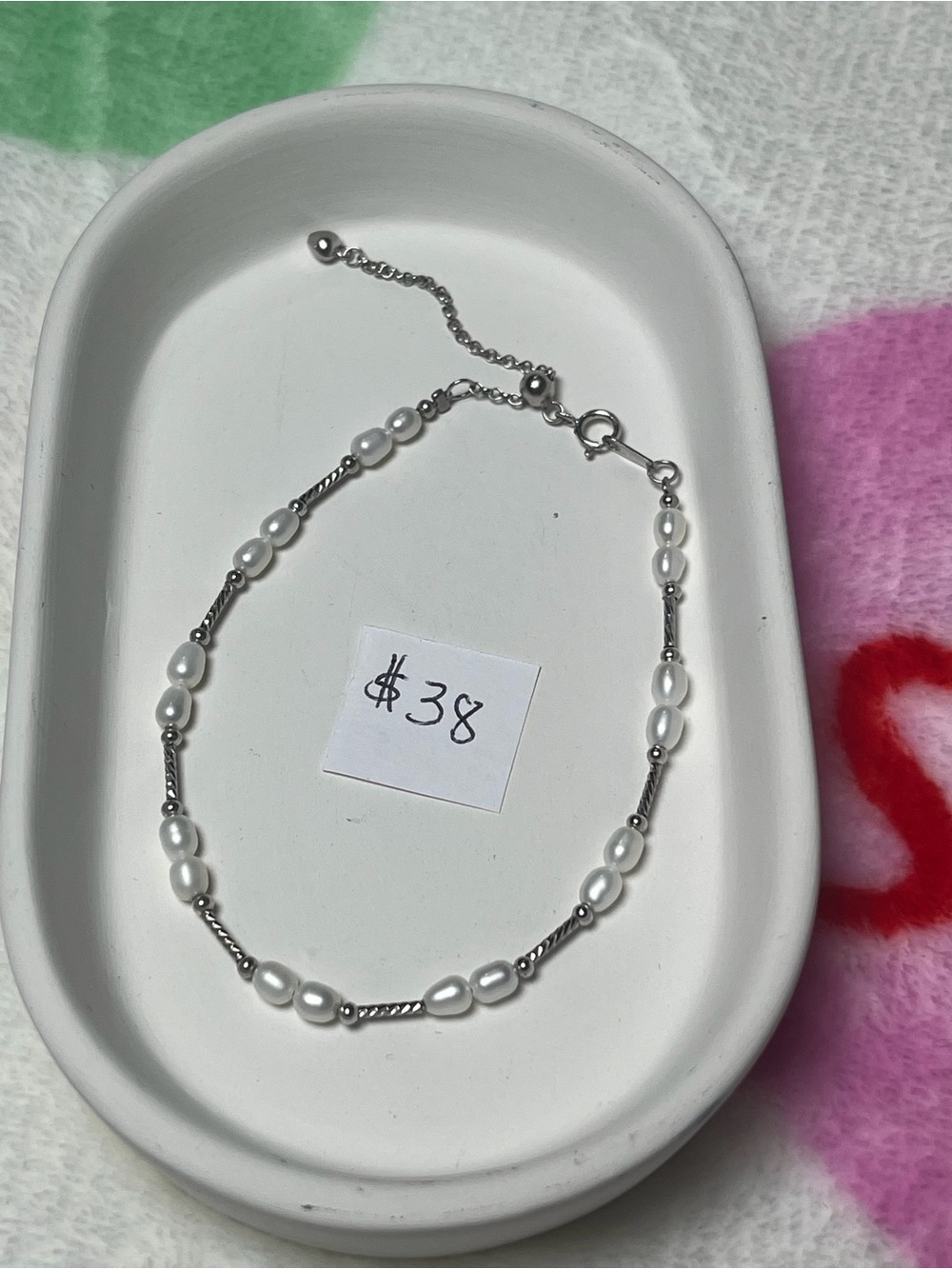 Delicate White Pearl & Silver Bead bracelet